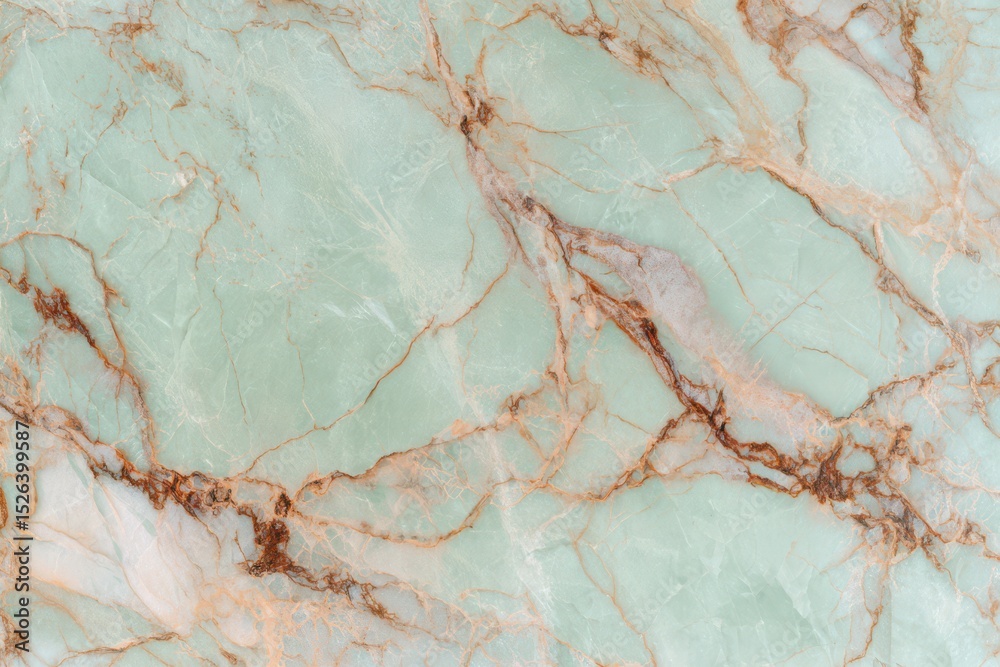 Fototapeta premium A mint green marble background with peach and brown veins, creating an elegant pattern that adds depth to any space