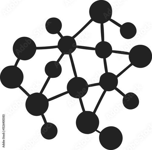 Abstract Vector Illustration of a Molecular Structure Featuring Interconnected Circles of Varying Sizes Representing Atoms or Nodes Linked by Lines Symbolizing Chemical Bonds or Network Relationships 