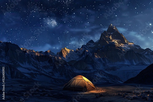 Sharp Image of Tourist Hikers Tent in Mountains at Night with Stars in the Sky