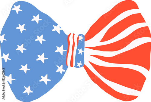Coquette 4th of july bow tie in flat design for patriotic