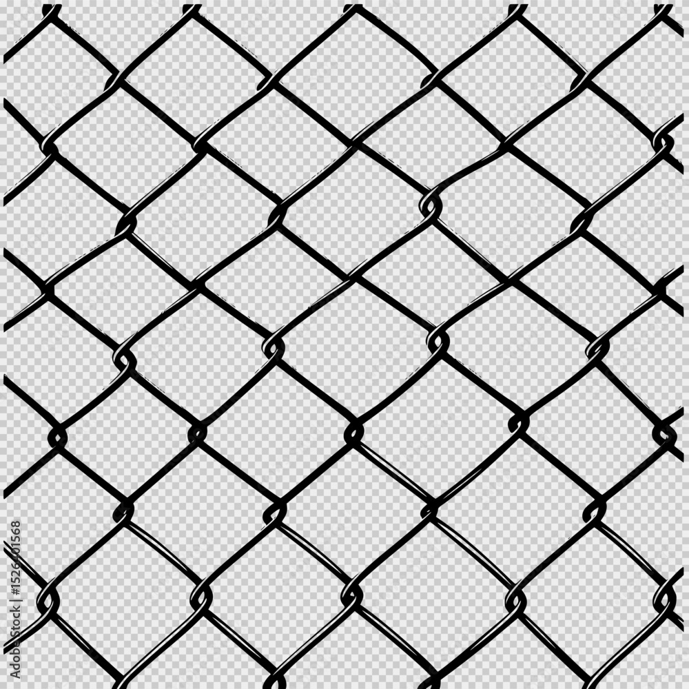 Fototapeta premium Seamless chain-link fence pattern with bold black outlines on a white background, thick simple lines, no shadows or gradients, ideal for modern design, backgrounds, and digital mockups.
