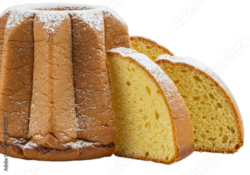 Isolated Sliced Pandoro Cake with Powdered Sugar
