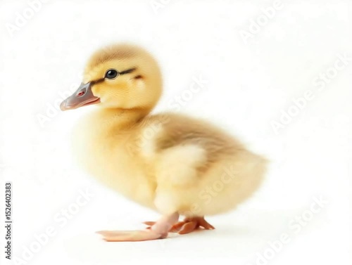 Cute fluffy duckling on white.