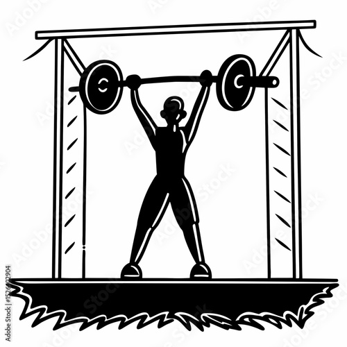 A monochrome illustration of a man performing a barbell lift, emphasizing physical strength and focus.  