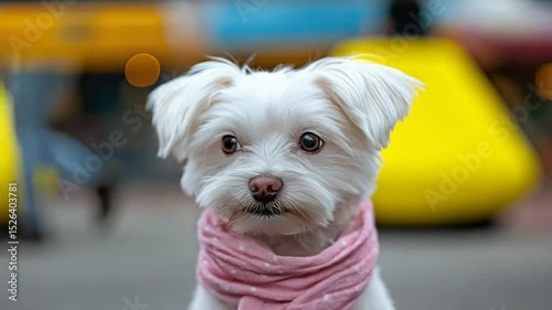 Cute White Dog City Portrait.