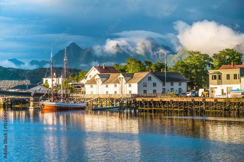 Fototapeta premium The old harbor of Svolvaer, Lofoten Islands, Norway.