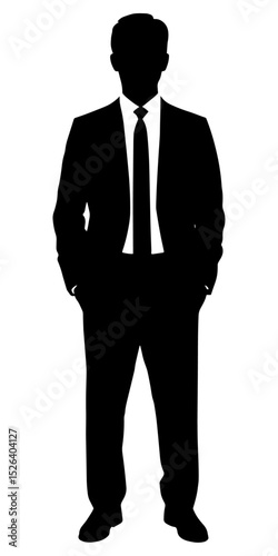 Businessman Silhouette Cutout Vector – Professional Male in Suit and Tie, Corporate Executive Full Body Outline Illustration