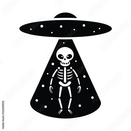 Alien Abduction of a Skeleton Illustration