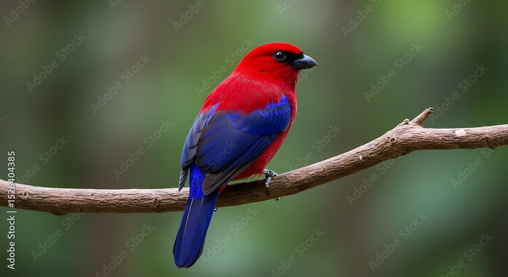 Fototapeta premium Red and Blue Bird on Branch