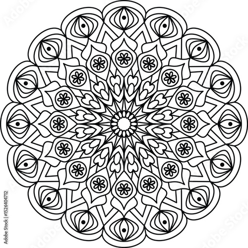 Abstract Mandala Vector Illustration for Adult Coloring Pages, Relaxation, Meditation, and Decorative Spiritual Art