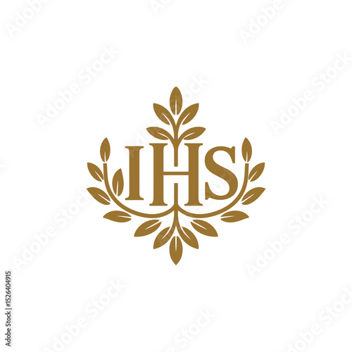 Elegant IHS Monogram with Laurel Leaves | Christian Symbol Vector Design
