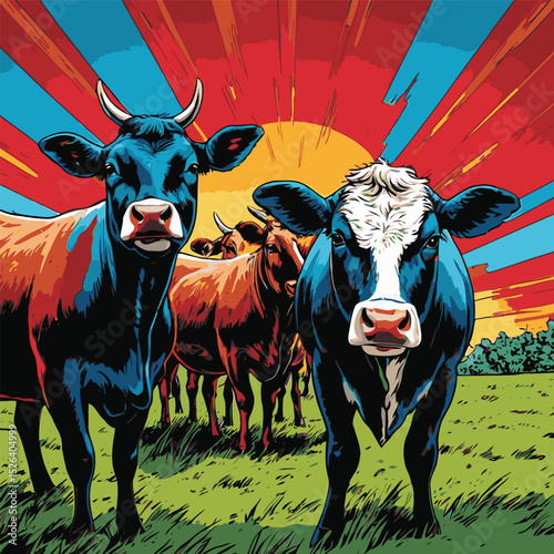 comic book style cattle illustration