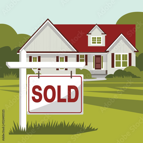 vector icons real estate business house key, symbolizing ownership new home House Sold Sign icon "Sold" sign in front, representing successful real estate 
