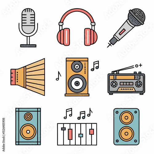 Retro Music Icons: A Collection of Vintage Audio Equipment Illustrations