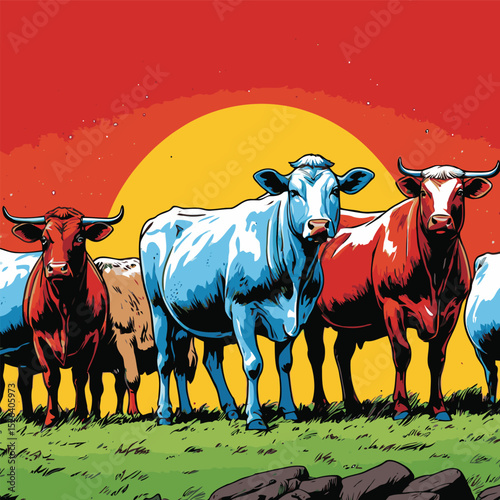 comic book style cattle illustration
