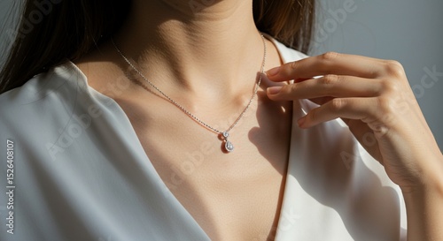 Elegant necklace adorns a womans neckline