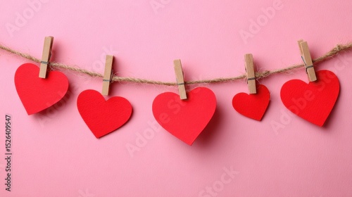 Red Hearts Clothespin Twine Valentine Love Decoration Art