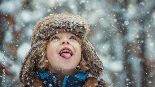 Little Boy Enjoying Winter Season and Fresh Snowfall
