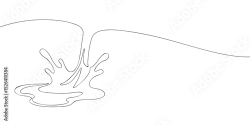 Minimal one line art of a fluid splash, symbolizing motion, creativity, or dripping liquid in abstract design style.