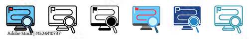 Goal Tracking multi style, mini illustration icon set. outline, flat, glyph, line color. vector for UI, UX, app, web, digital or print, related to education, business, research and development.