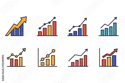 Collection of Colorful Upward Trending Bar Graph Icons