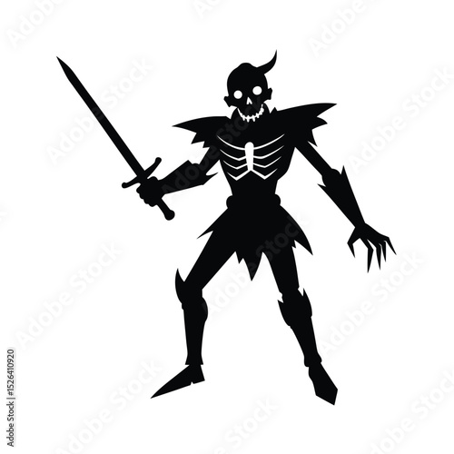 Skeleton Warrior Silhouette with Sword and Claws