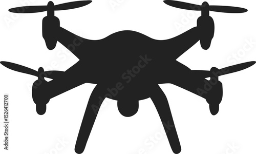 Silhouette of Quadcopter Drone from Top View with Four Multi-Rotor Propellers and Sleek Rounded Body – Modern Aerial Technology Icon for Drone Photography, Surveillance, and Aviation Design