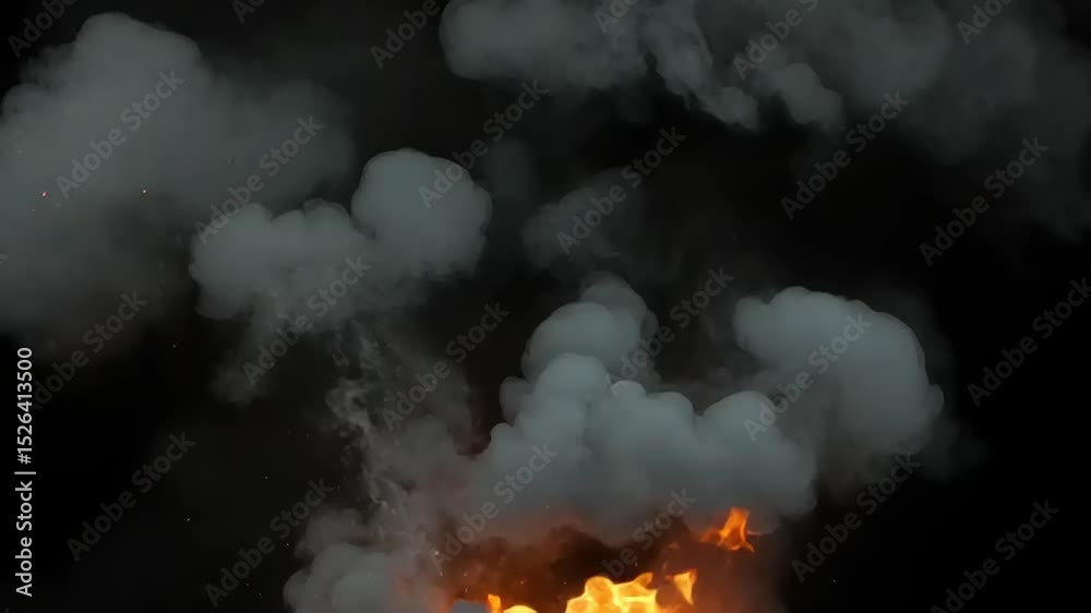 Spectacular Fire and Smoke Overlay: Realistic Flames and Dense Smoke Effects on Black Background Spectacular Fire and Smoke Overlay: Realistic Flames and Dense Smoke Effects on Black Background