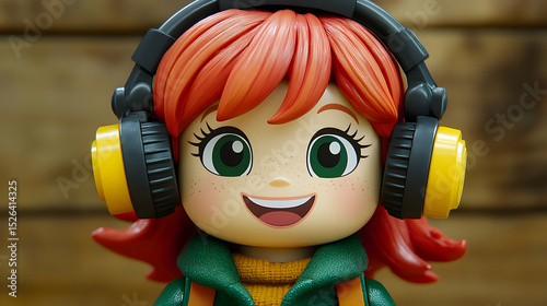 Cheerful 3D Girl with Headphones