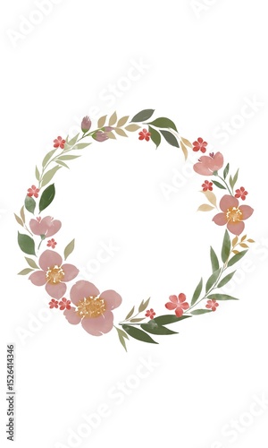 Fototapeta Naklejka Na Ścianę i Meble -  Watercolor pink floral wreath