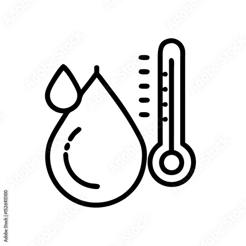  Water drop with thermometer vector icon in black outline style