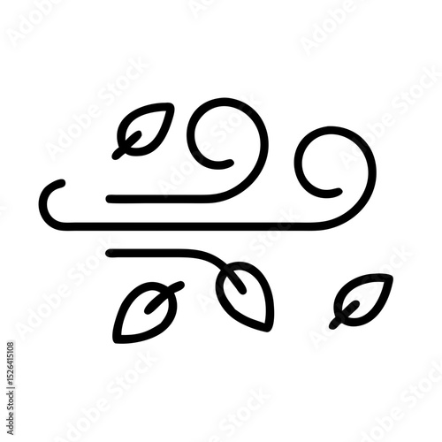 Wind with leaves vector icon in black outline style