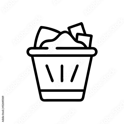 Trash bin with garbage vector icon in black outline style