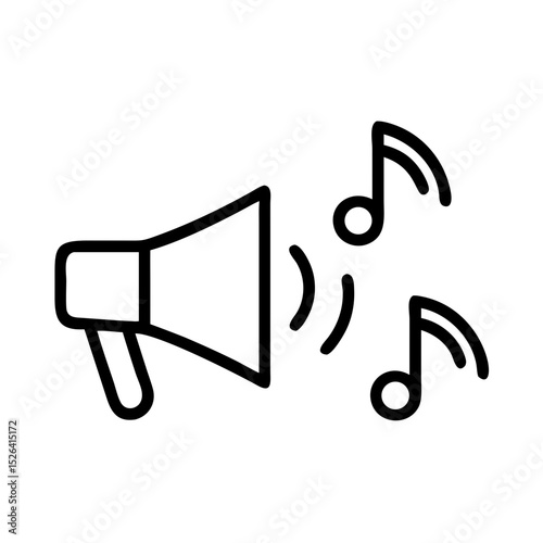 Megaphone with music notes vector icon in black outline style