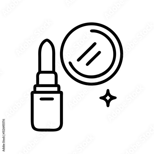 Lipstick and mirror vector icon in black outline style