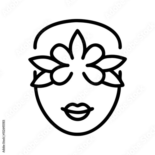 Face with flower mask vector icon in black outline style