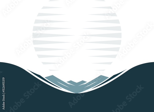 Abstract landscape with sun and mountains in flat design