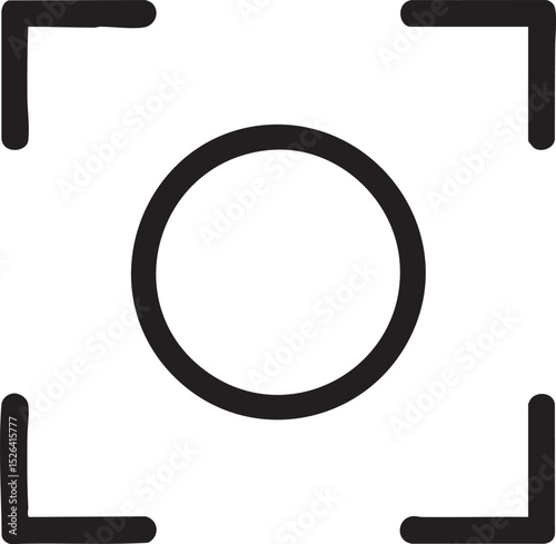 Simple Black and White Focus Icon with Circle and Corner Brackets for Camera or Target black