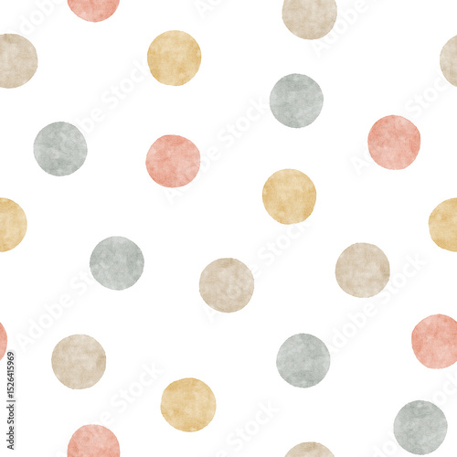 Watercolor seamless cute pattern polka dots. Hand drawn clipart. Perfect for fabric, invitation, printing, wrapping.