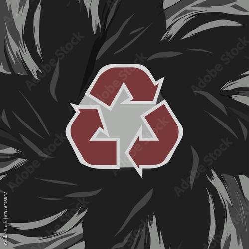 Recycling symbol on dark abstract background with texture  