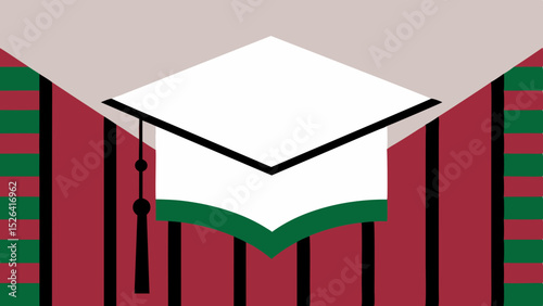 Graduation cap design with red and green stripes background  
