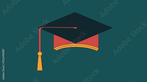 Graduation cap in flat design on teal background  