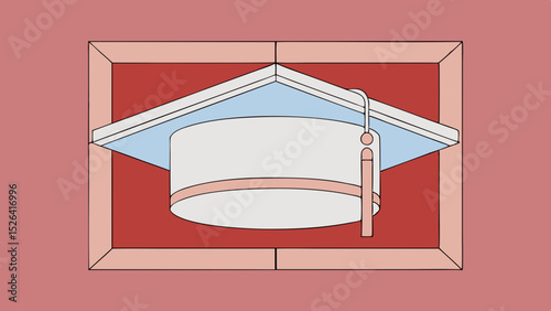 Graduation cap displayed in a framed art style on a colored background  