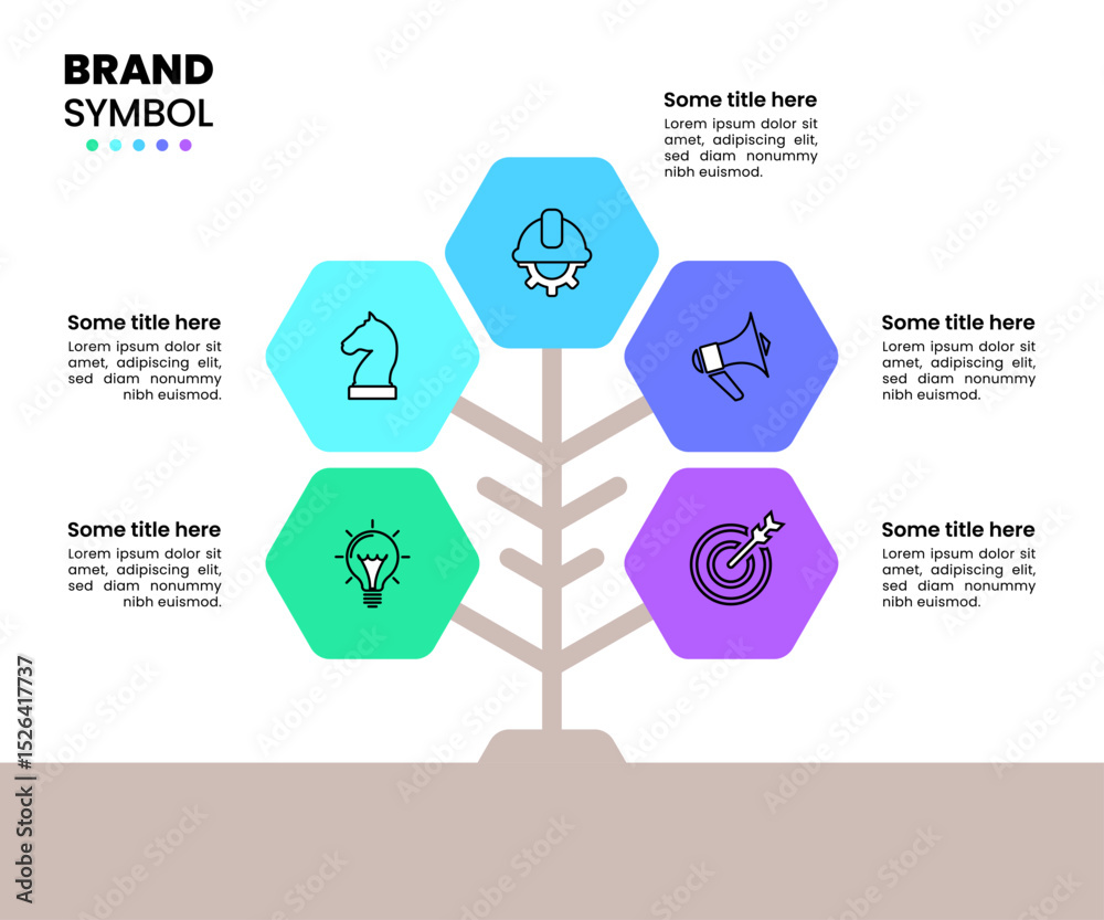 Infographic template. Abstract tree with hexagons and 5 steps