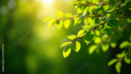 Green natural bokeh background with soft sunlight coming through the foliage. Background