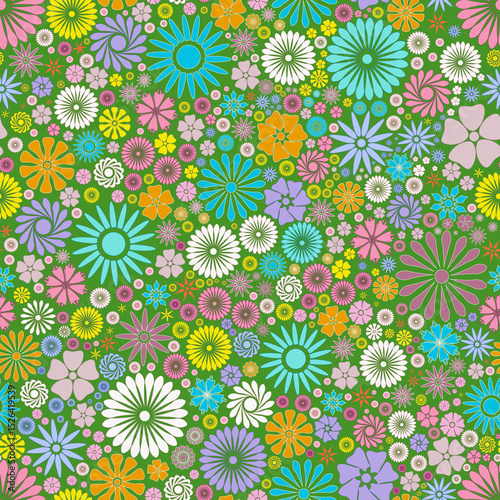 Spring flowers,  seamless illustration. Multicolored spring flowers, seamless pattern. Bright and colorful spring flowers - seamless r floral design for print, textile and web.