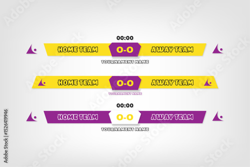 set of banners for TV broadcasts in yellow and purple colors