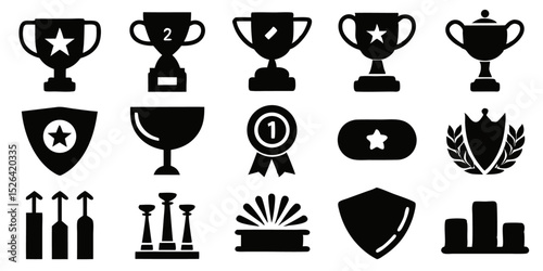 High quality line icons set featuring awards trophies cups medals winner prizes