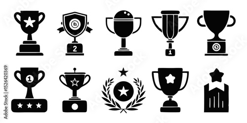 Award winning line icon set featuring trophy cup medal winner prize graphics