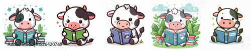 cute cow vector reading a book